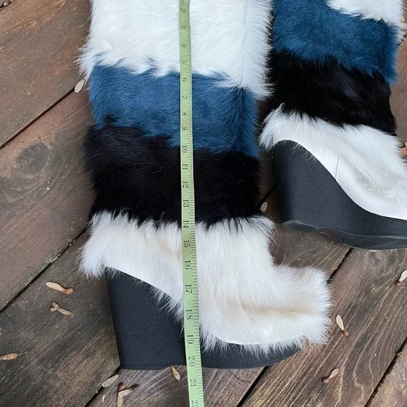 Frye X Anna Sui 2015 Colorblock Goat Fur Wedge Runway Boots EUC Size 8.5